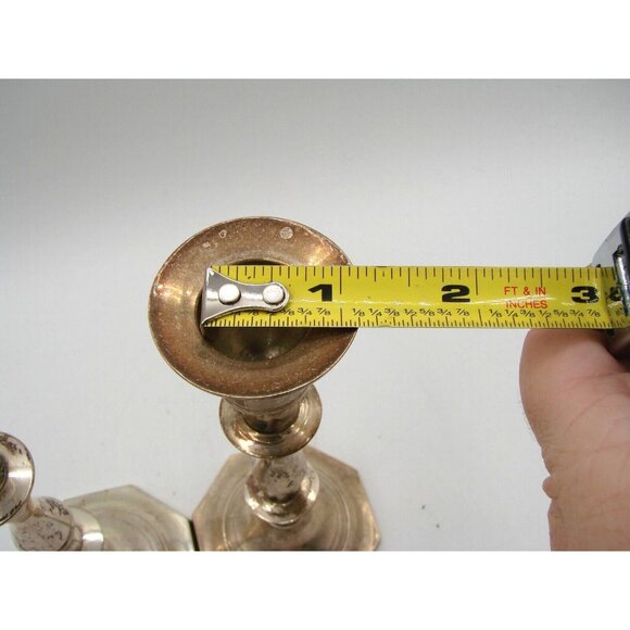 Lot of 2 Octagonal Candle Stick Holders Made in India Stamped 7"H Silver Plated - Picture 10 of 12